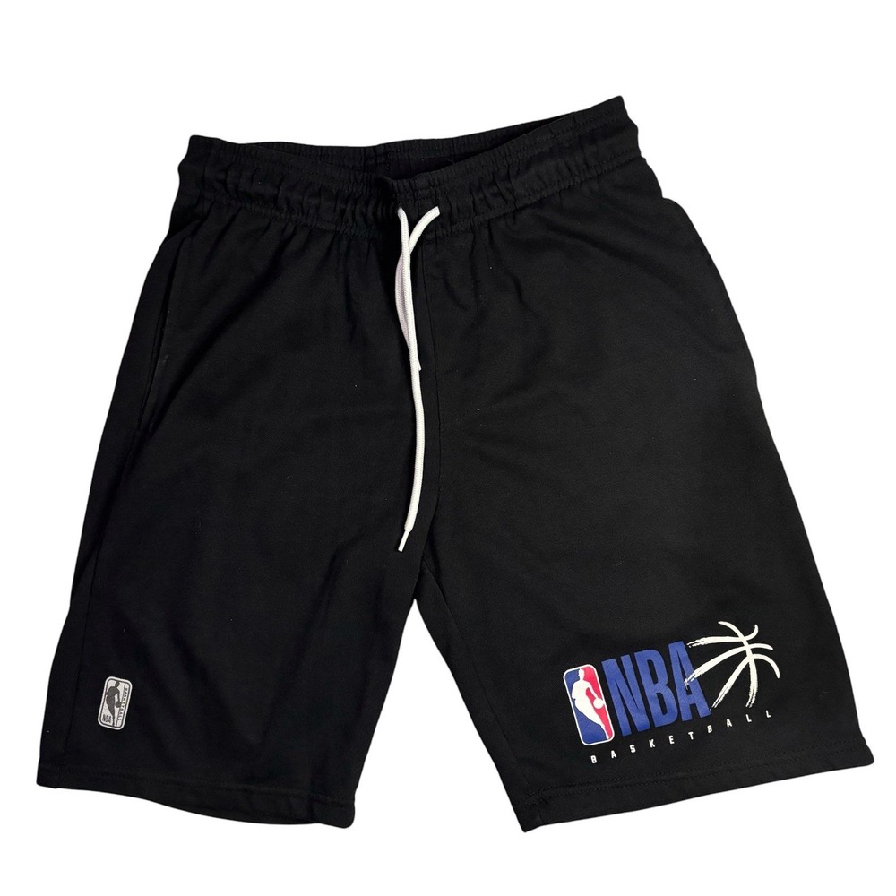 NBA Basketball Fleece Shorts Black Graphic Logo Lounge Athletic Men's Small